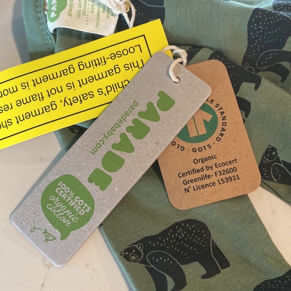 Parade Organic Cotton Black Bears Long Sleeve Infant Onesie 3M NWT 💚🖤 - Picture 8 of 8